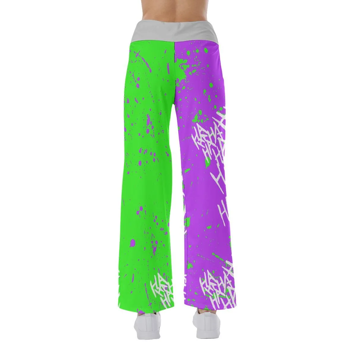 Half Green Pink Hahaha Face Smile High-waisted Straight-leg Trousers