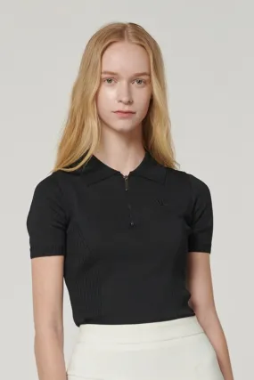 Half Zip Knit Top Black