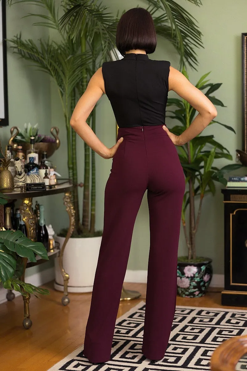 HIGH WAIST PANTS WITH SELF FABRIC BUCKLE DETAIL ON THE WAIST