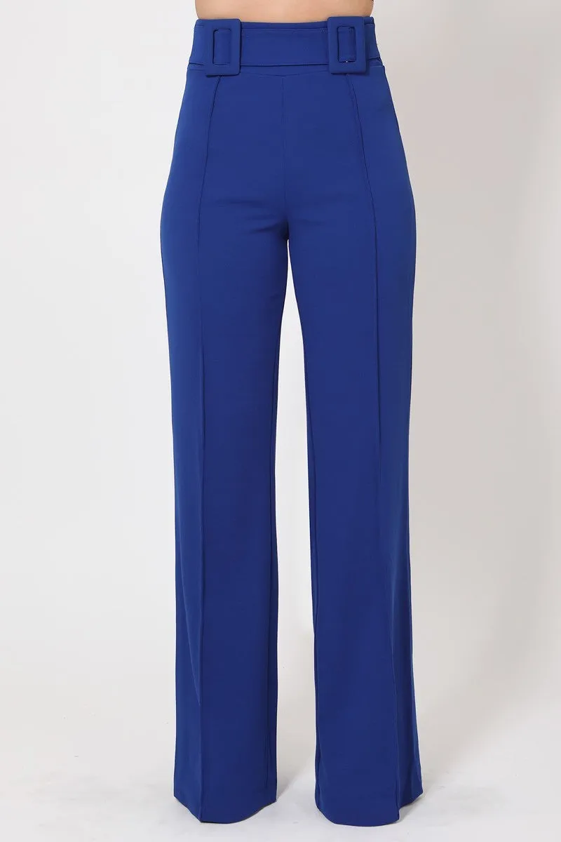 HIGH WAIST PANTS WITH SELF FABRIC BUCKLE DETAIL ON THE WAIST