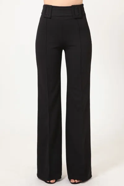 HIGH WAIST PANTS WITH SELF FABRIC BUCKLE DETAIL ON THE WAIST