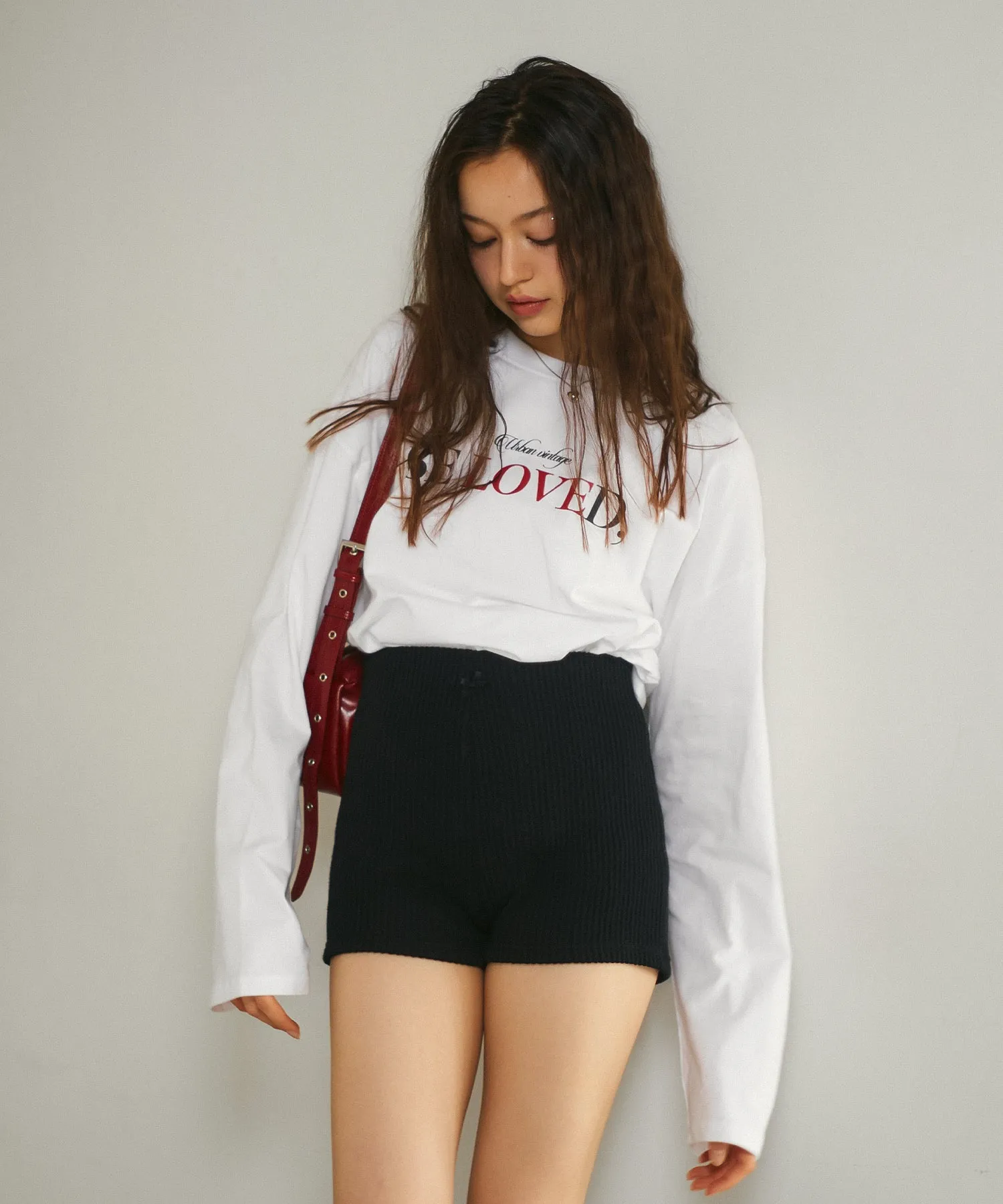 High waist rib short pants