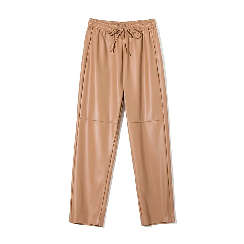 High Waist Spliced Faux Leather Pants