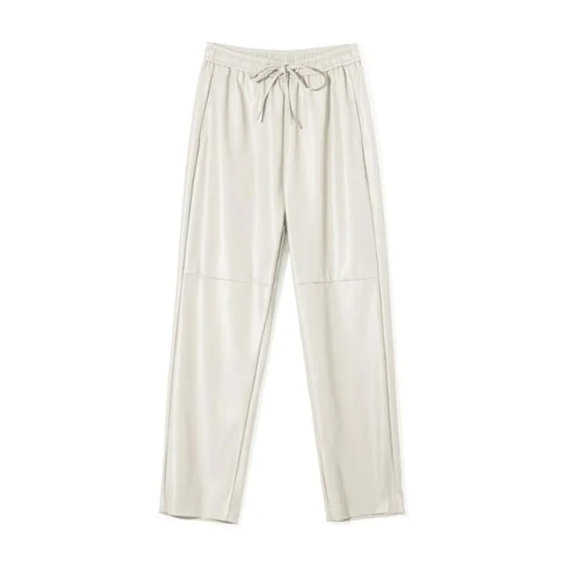 High Waist Spliced Faux Leather Pants