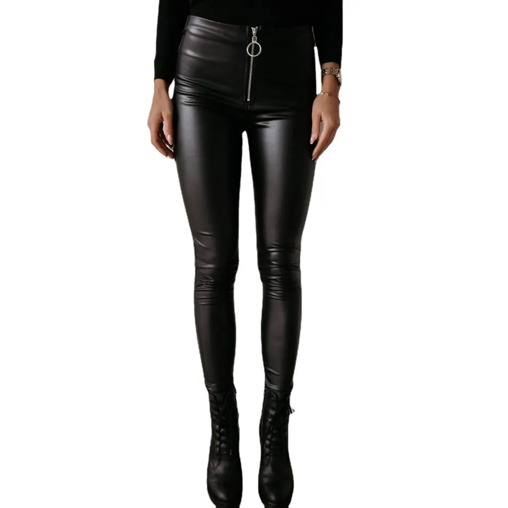 High Waist Zip Up Stretch PU Leather Pants