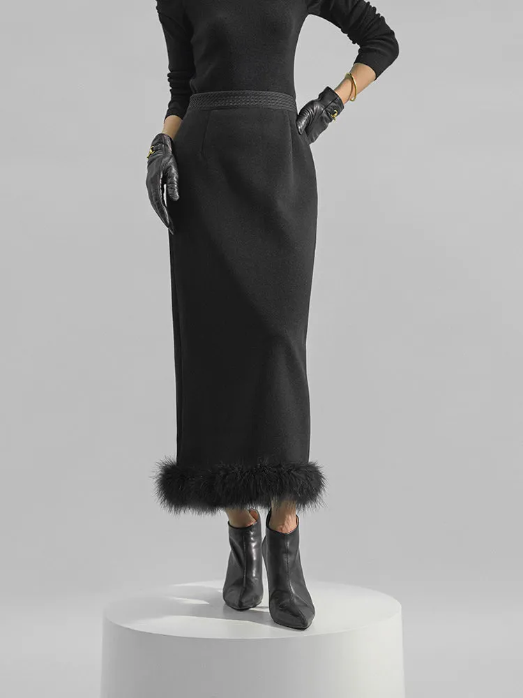 Huanzi custom ostrich black long pencil high-waisted skirt - Jei