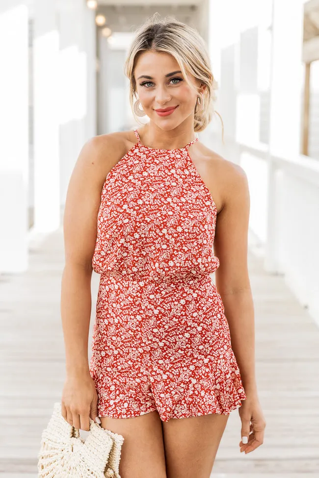 I'm With You Red Floral Halter Romper FINAL SALE