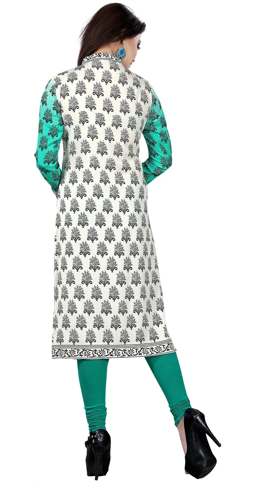 Indian Long Kurti Top Tunic Printed Womens India Clothes (Green)