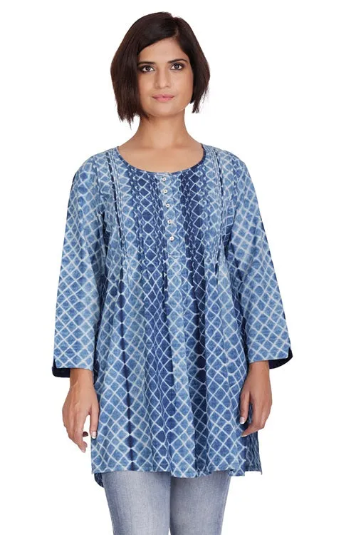 Indigo Criss Cross Shibori Cotton Tunic