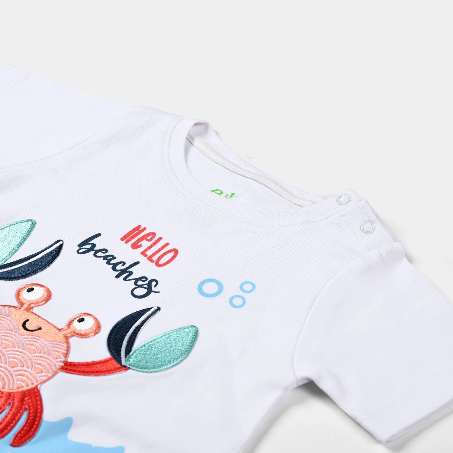 Infant Boys Cotton Interlock Knitted Romper Crab-White