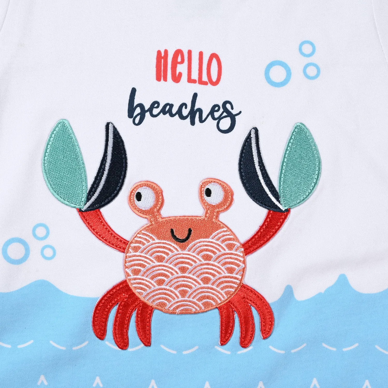 Infant Boys Cotton Interlock Knitted Romper Crab-White