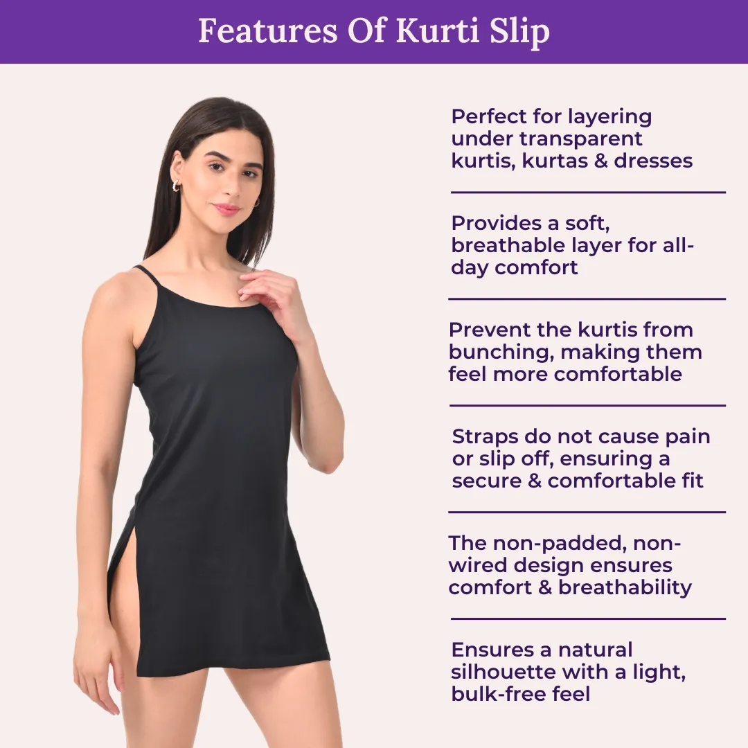 Inner Slip For Kurtis & Kurtas | Adjustable Straps | Front Round Neckline | Side Slits For Easy Movement | Pack Of 2