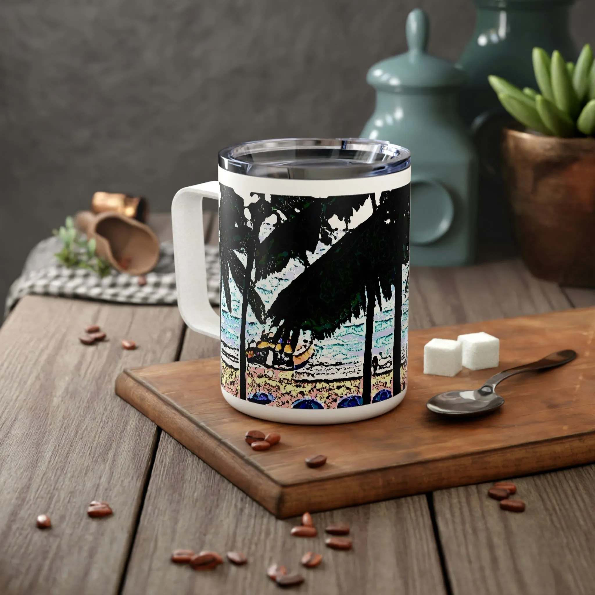 Insulated Coffee Mug, 10oz ... "A Beautiful Beach Amongst The Palms" ... The Outrigger Waikiki, Honolulu, Oahu ... Original Works ...