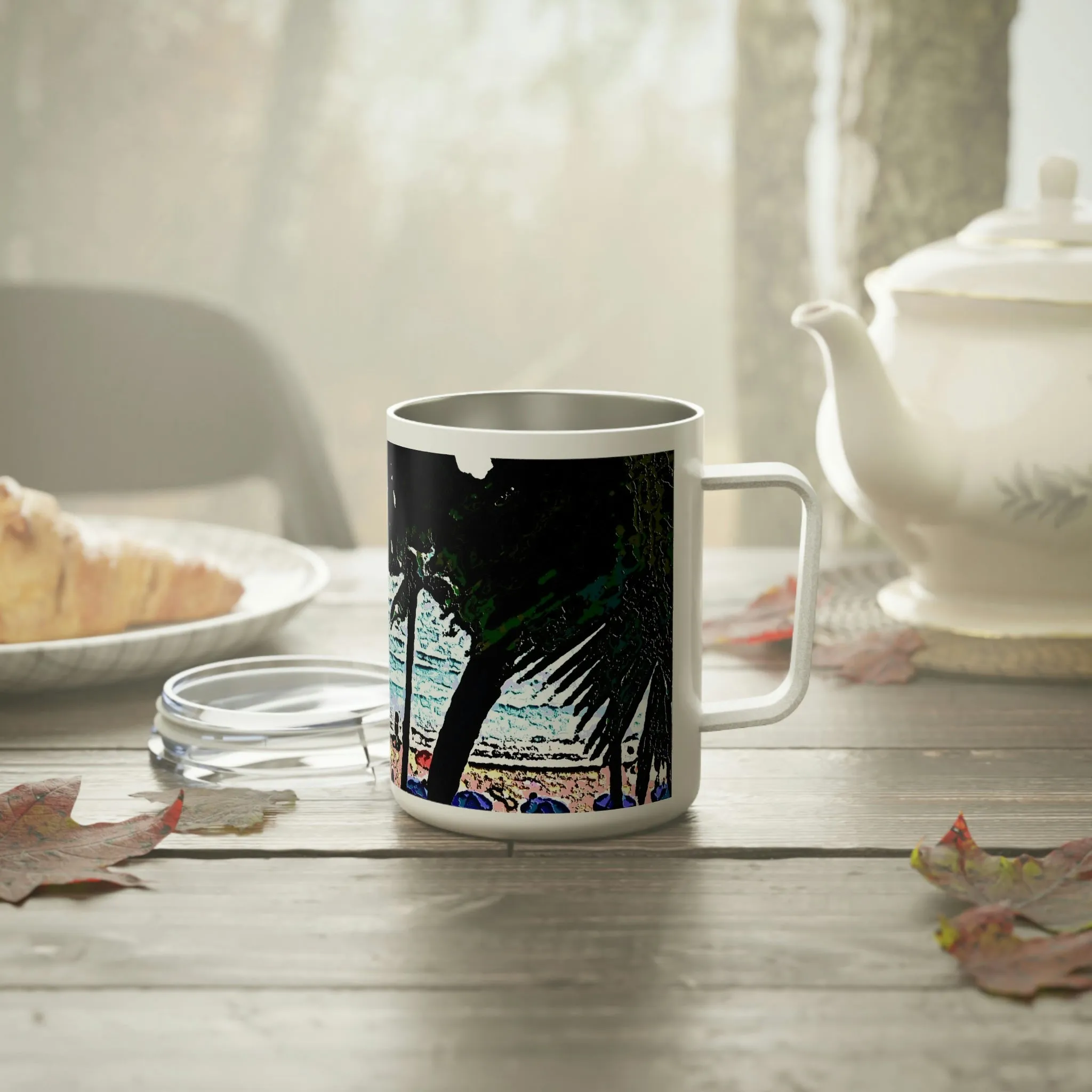 Insulated Coffee Mug, 10oz ... "A Beautiful Beach Amongst The Palms" ... The Outrigger Waikiki, Honolulu, Oahu ... Original Works ...