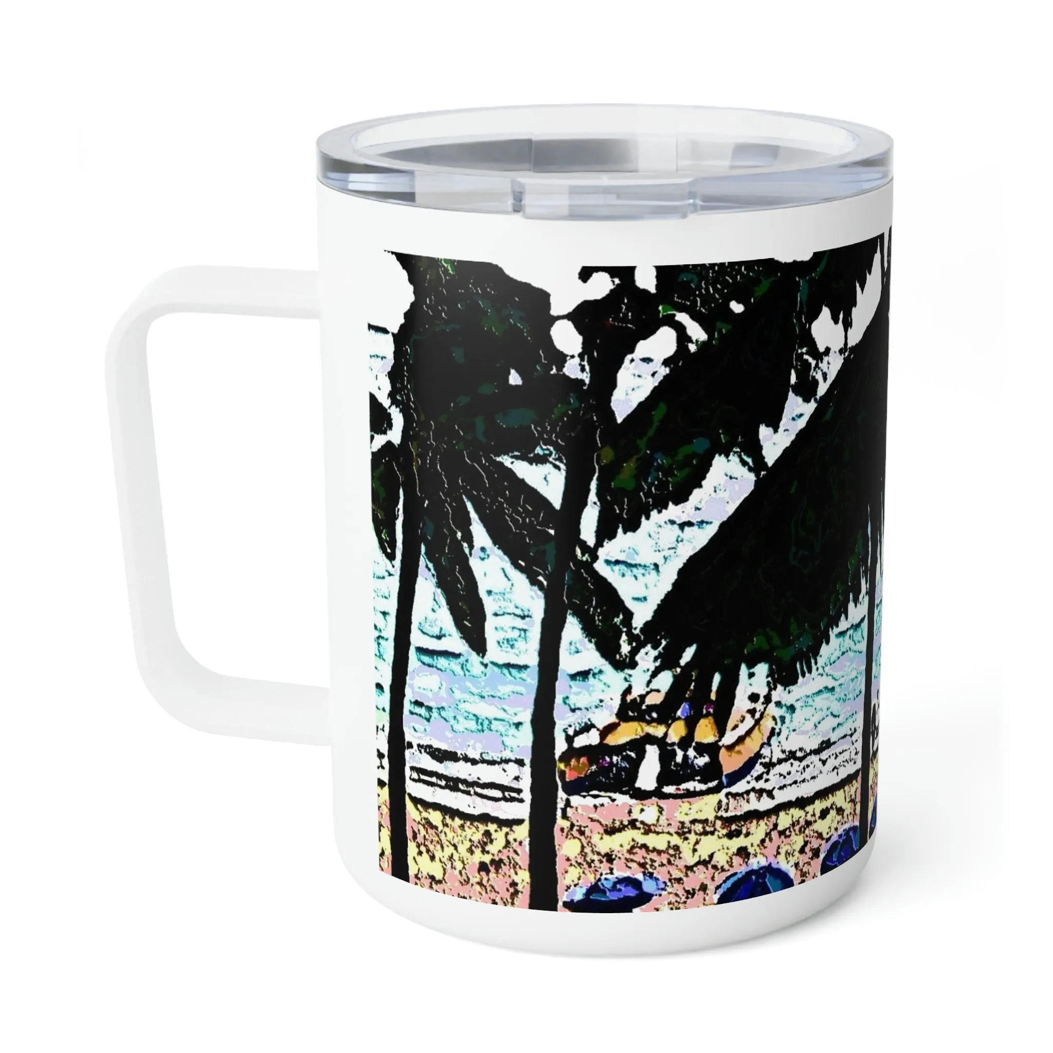 Insulated Coffee Mug, 10oz ... "A Beautiful Beach Amongst The Palms" ... The Outrigger Waikiki, Honolulu, Oahu ... Original Works ...