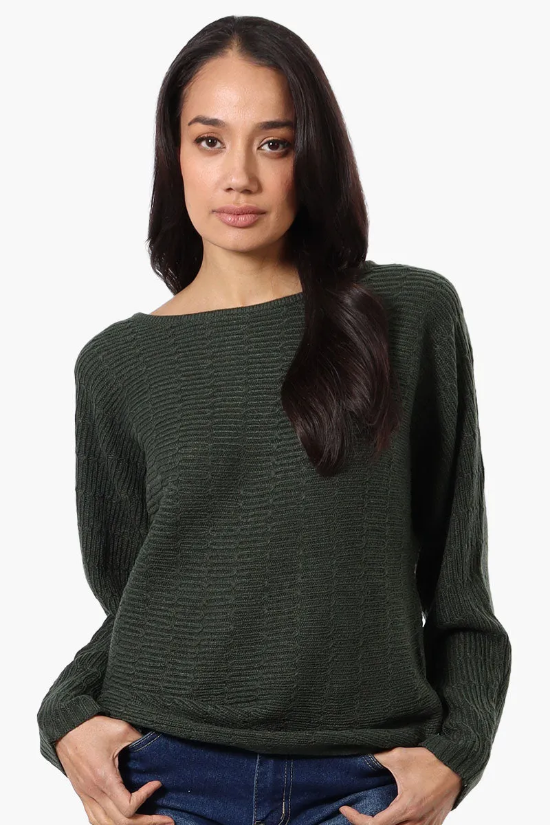 International INC Company Cable Knit Boat Neck Pullover Sweater - Olive