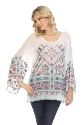 Johnny Was Lina Embroidered Tunic Top Boho Chic C24122