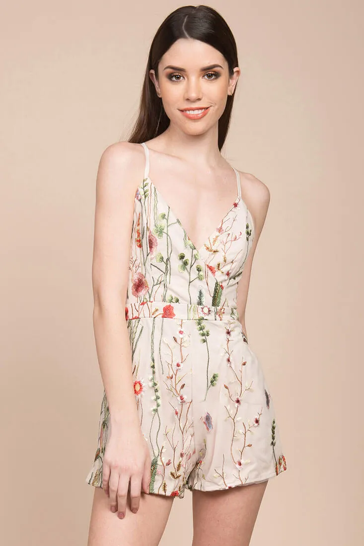 Jolie Floral Romper Beige