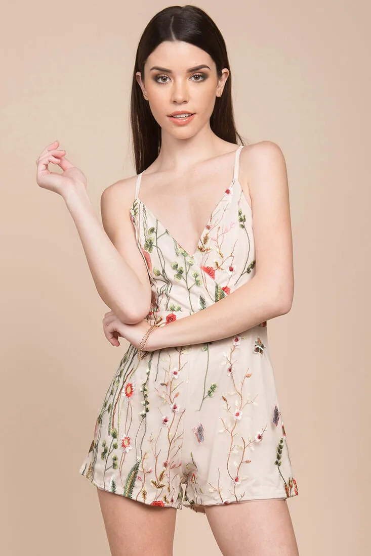 Jolie Floral Romper Beige