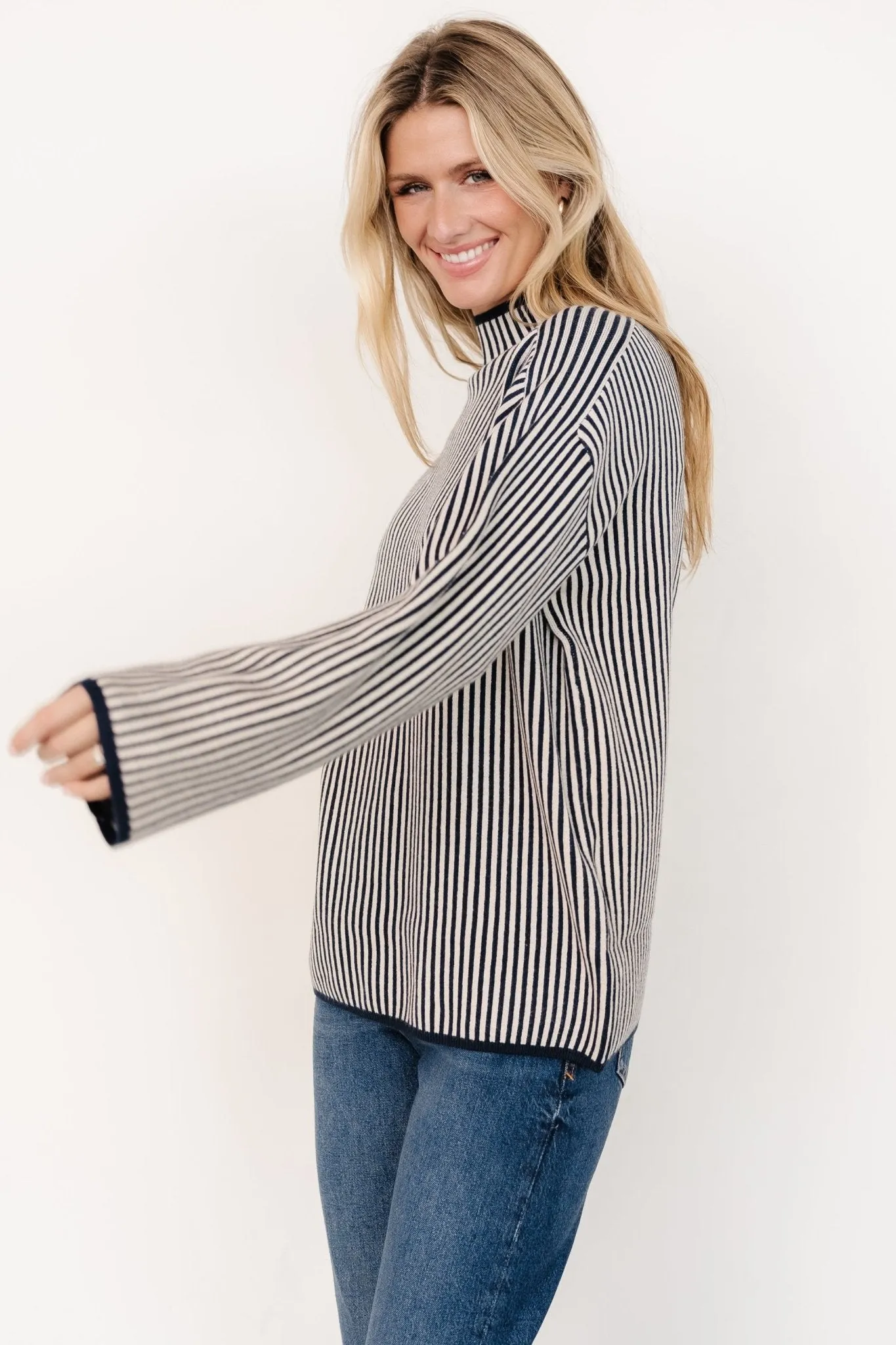 Kat Mock Neck Sweater | Navy Stripe