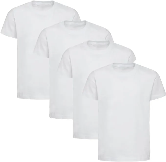 KHIM Kids Adult Pack of 4 Plain PE T Shirts Boys Girls Active Wear Crew Neck T-Shirt Lightweight & Breathable Fabric Ideal for PE and School Uniform