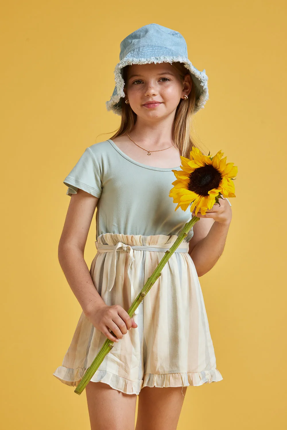 Kids Natural Sage Paperbag Waist Romper