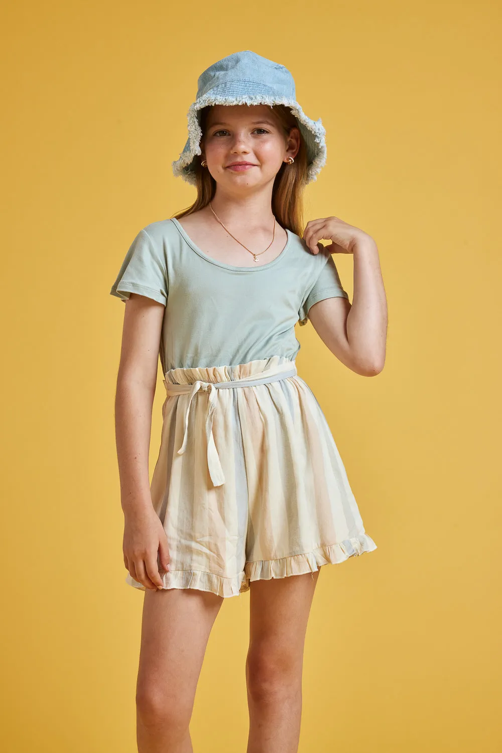 Kids Natural Sage Paperbag Waist Romper