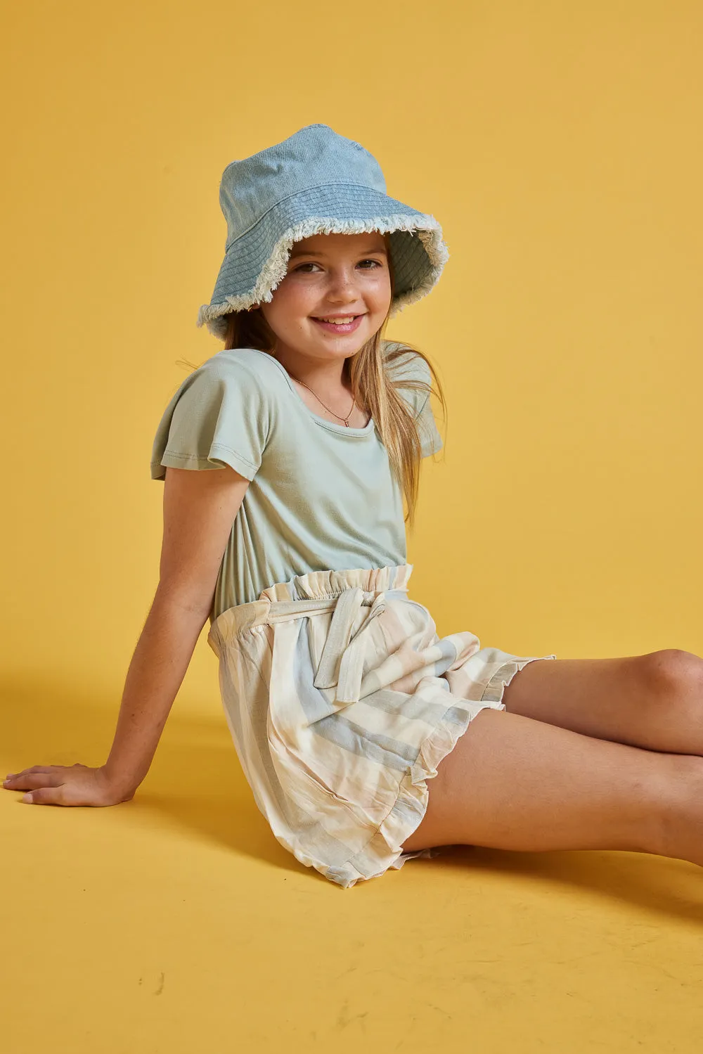 Kids Natural Sage Paperbag Waist Romper