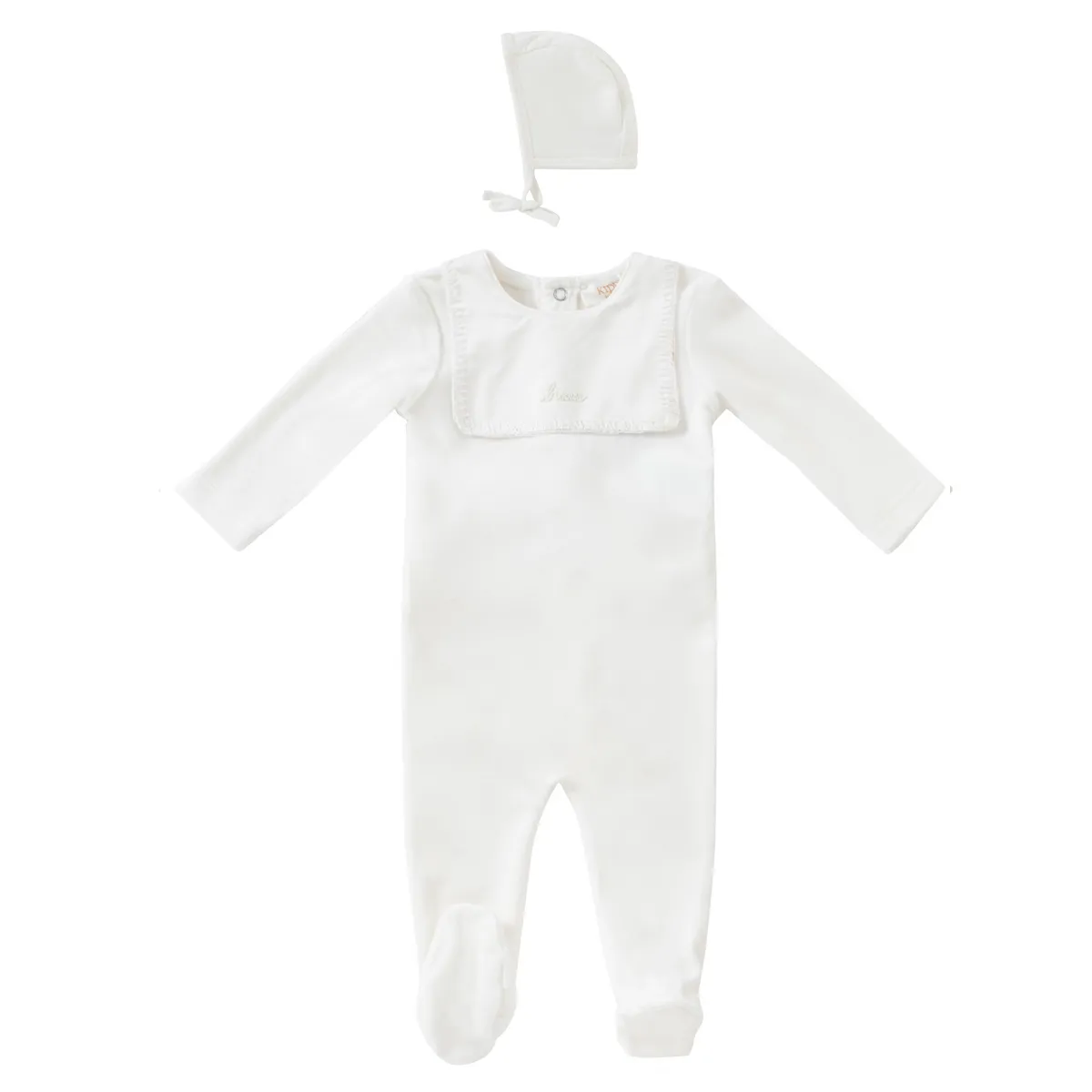 Kipp Baby White Bisous Footie & Bonnet Set