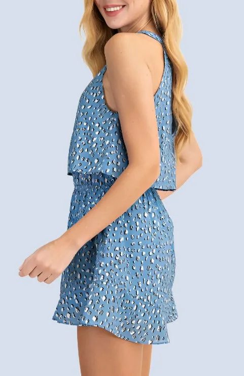 L Love Halter Neck Romper - Blue