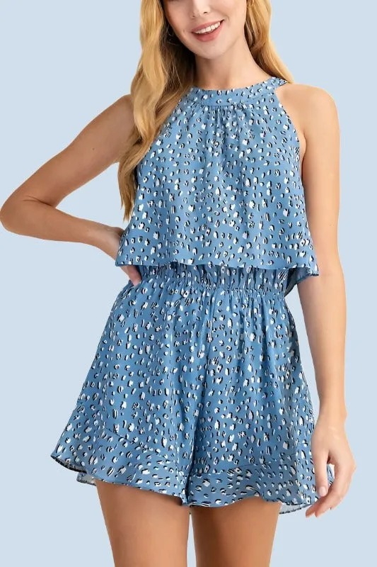 L Love Halter Neck Romper - Blue