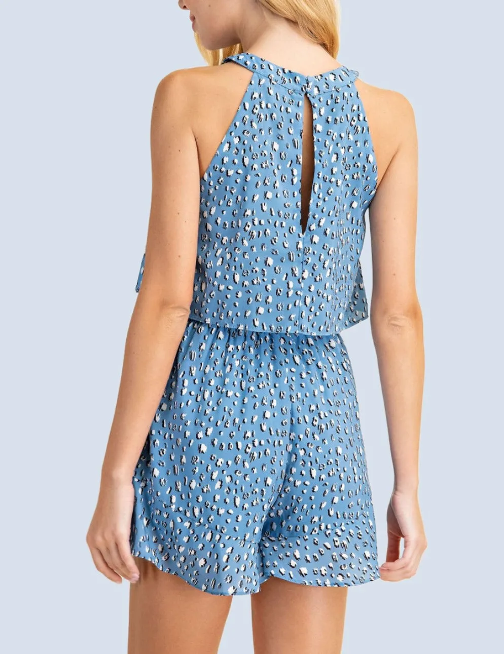 L Love Halter Neck Romper - Blue