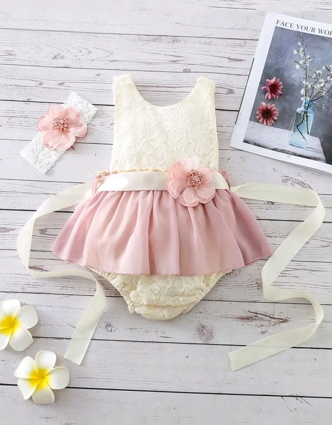 Lace Romper with Romantic Tutu and Floral Belt #1000864