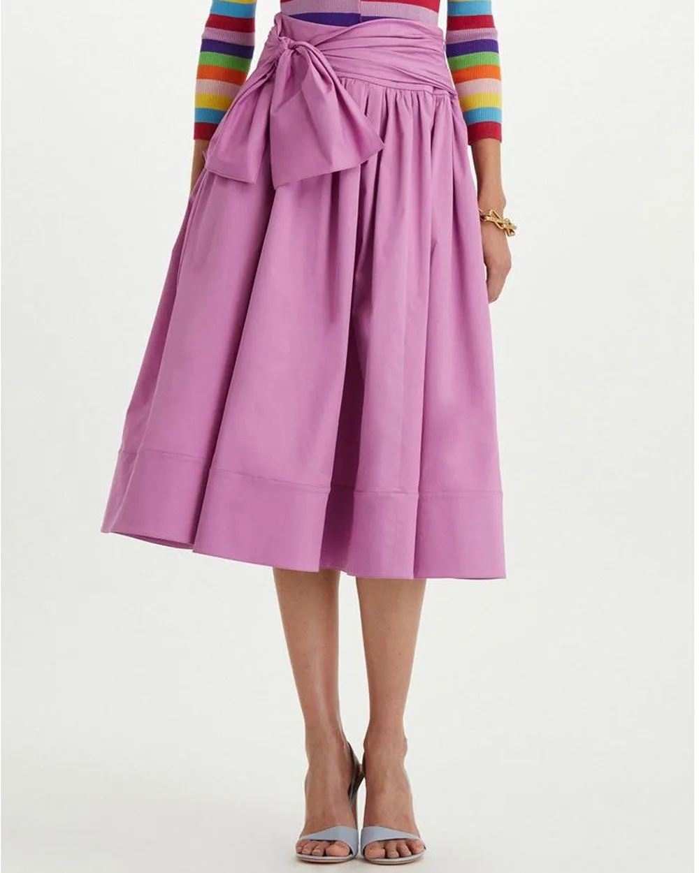 Lilac Tie Waist A Line Midi Skirt