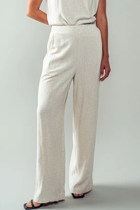 Linen Blend High Waist Wide Leg Pants