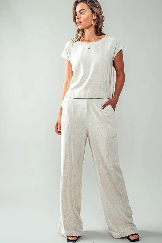 Linen Blend High Waist Wide Leg Pants