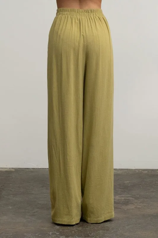 Linen Blend High Waist Wide Leg Pants