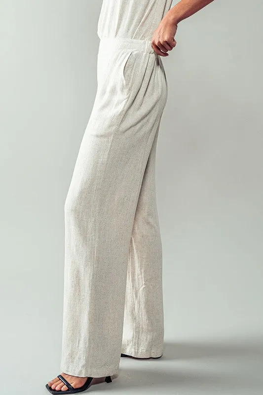 Linen Blend High Waist Wide Leg Pants