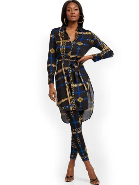 Link-Print Poplin Tunic Shirt - 7th Avenue