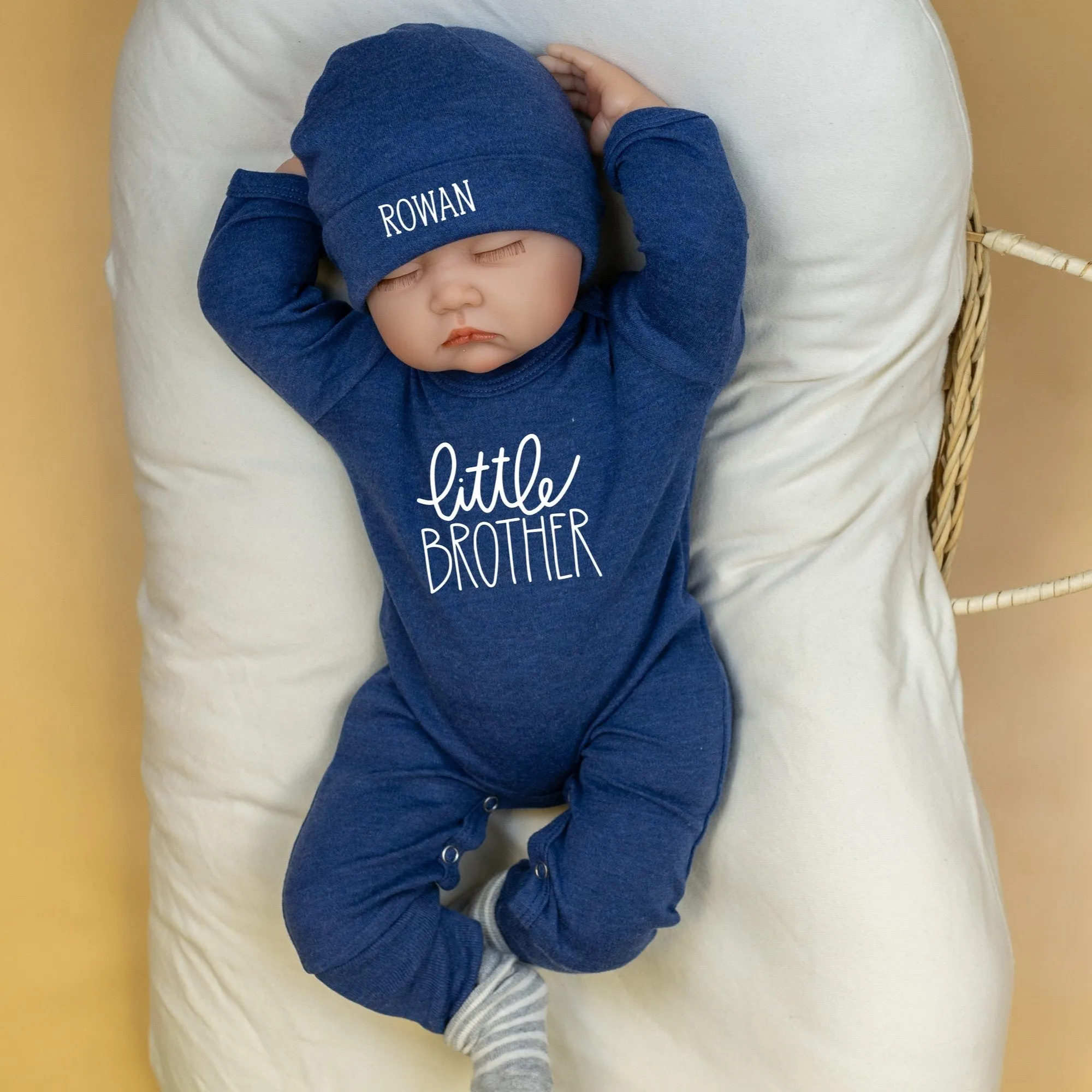 Little Brother Romper & Hat Set | Ht Denim Blue