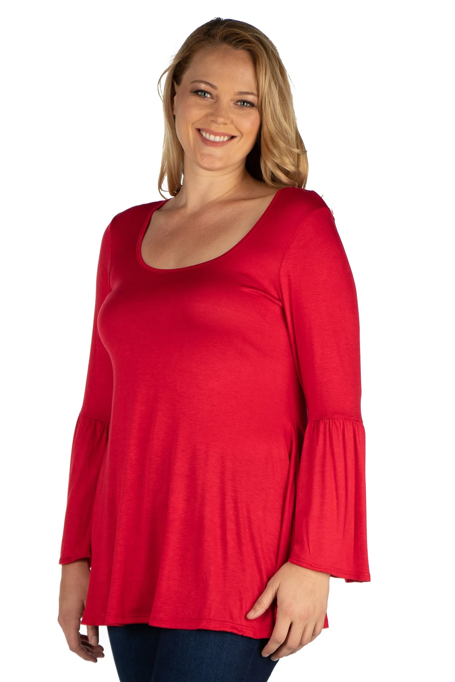 Long Bell Sleeve Flared Plus Size Tunic Top