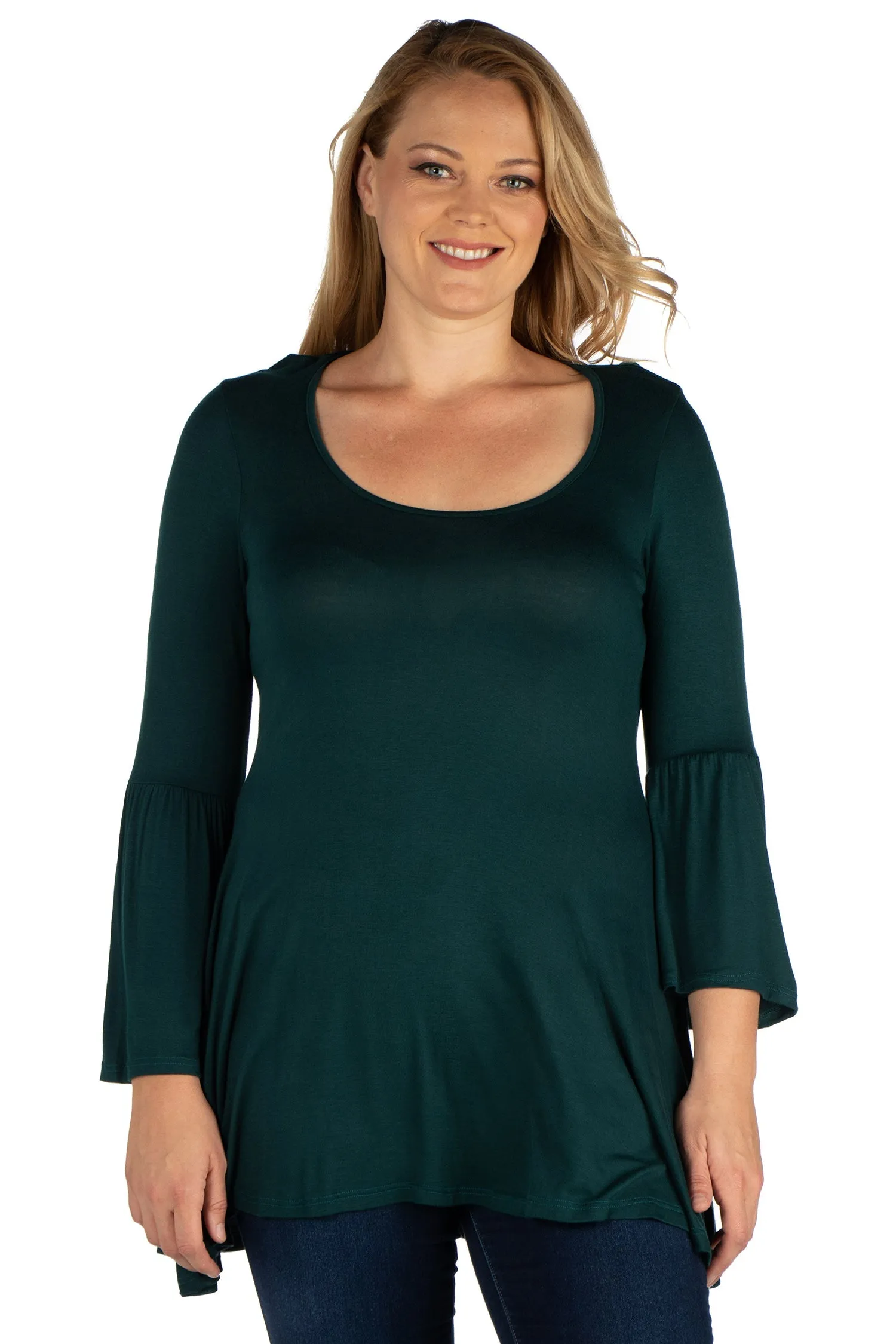 Long Bell Sleeve Flared Plus Size Tunic Top