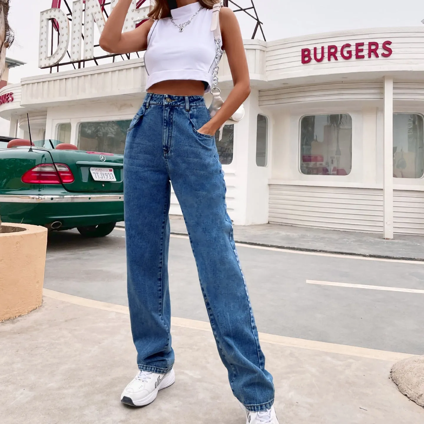 Long Relaxed High Waist Trousers Jeans Pants Wholesale