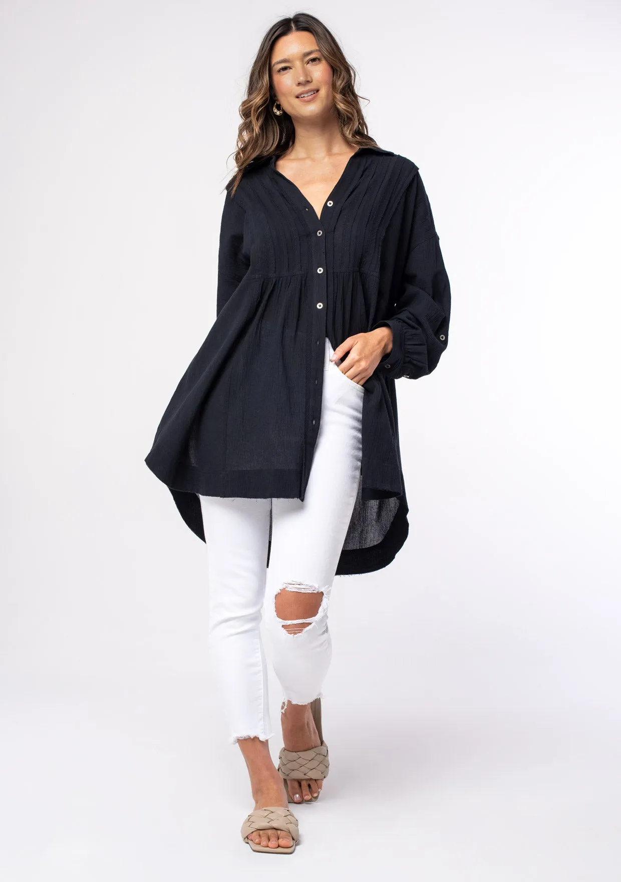 Long Sleeve Oversized Button Down Tunic