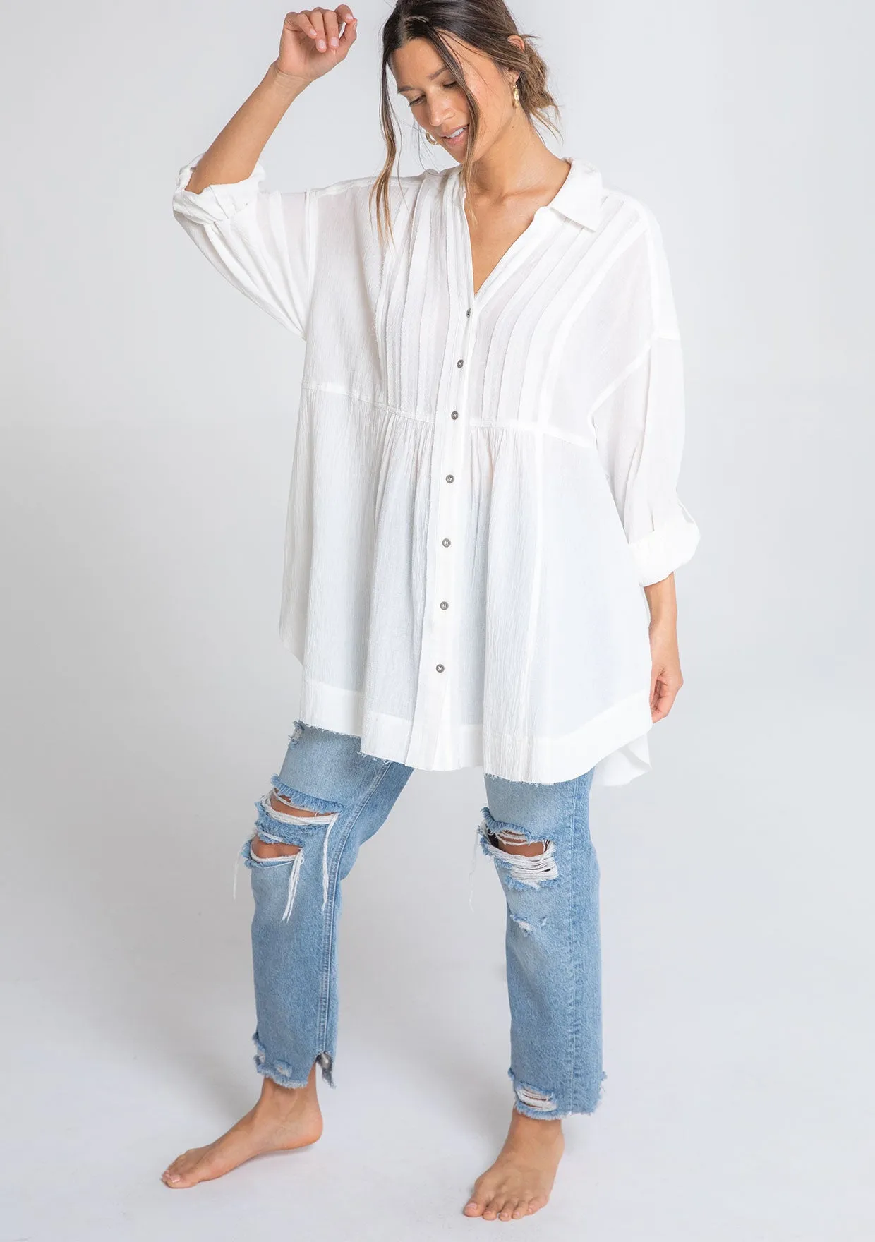 Long Sleeve Oversized Button Down Tunic