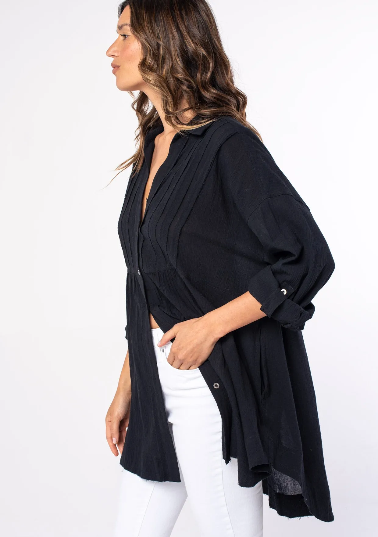 Long Sleeve Oversized Button Down Tunic