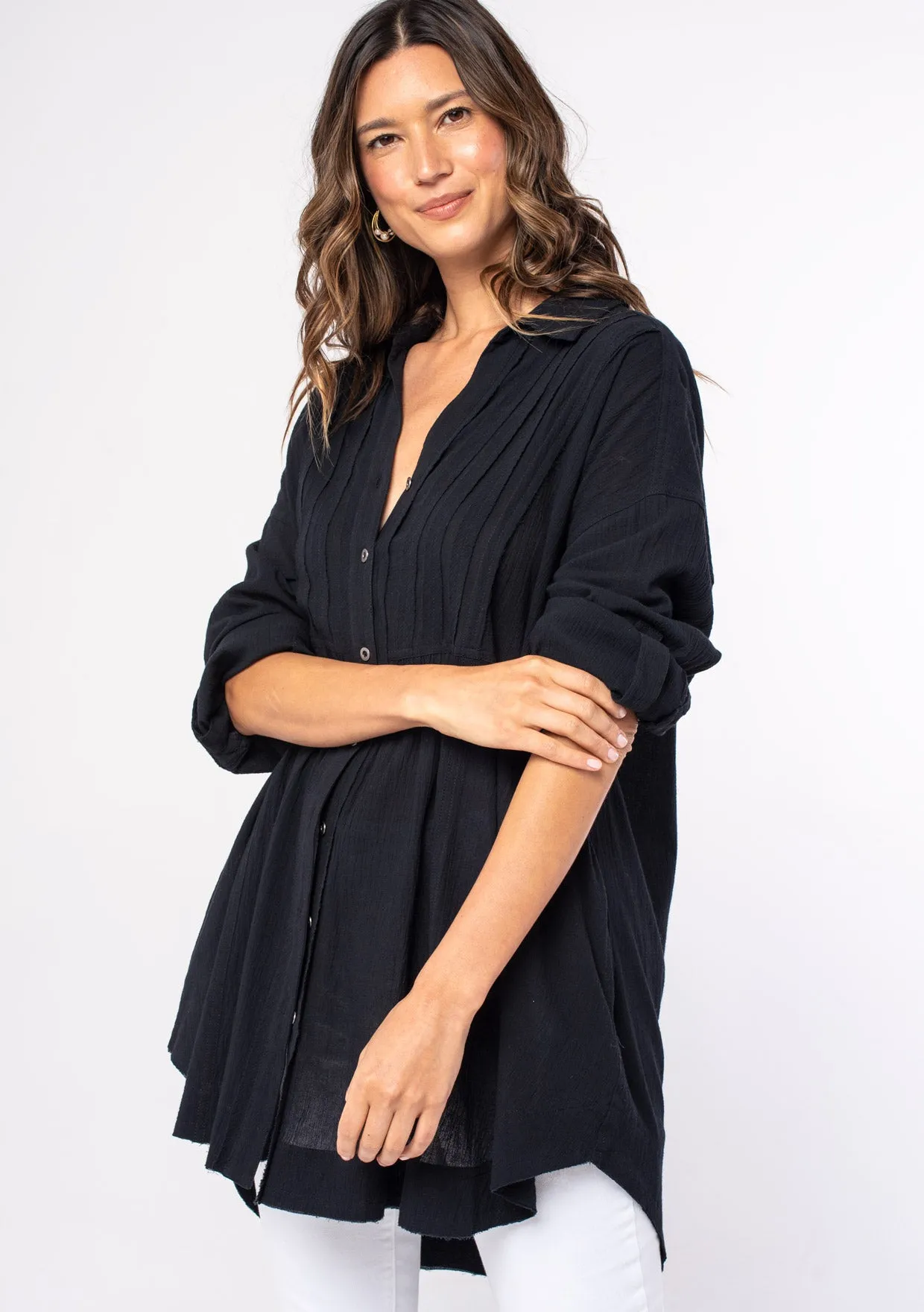 Long Sleeve Oversized Button Down Tunic