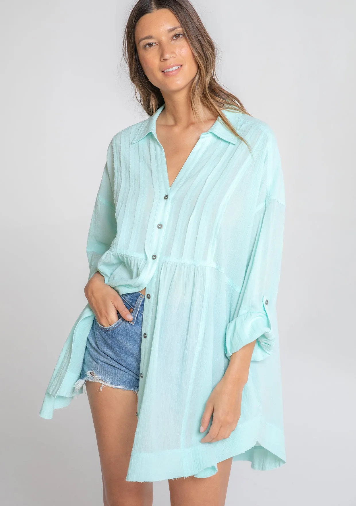 Long Sleeve Oversized Button Down Tunic