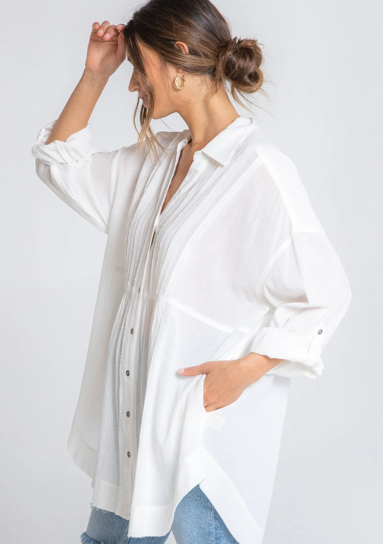 Long Sleeve Oversized Button Down Tunic