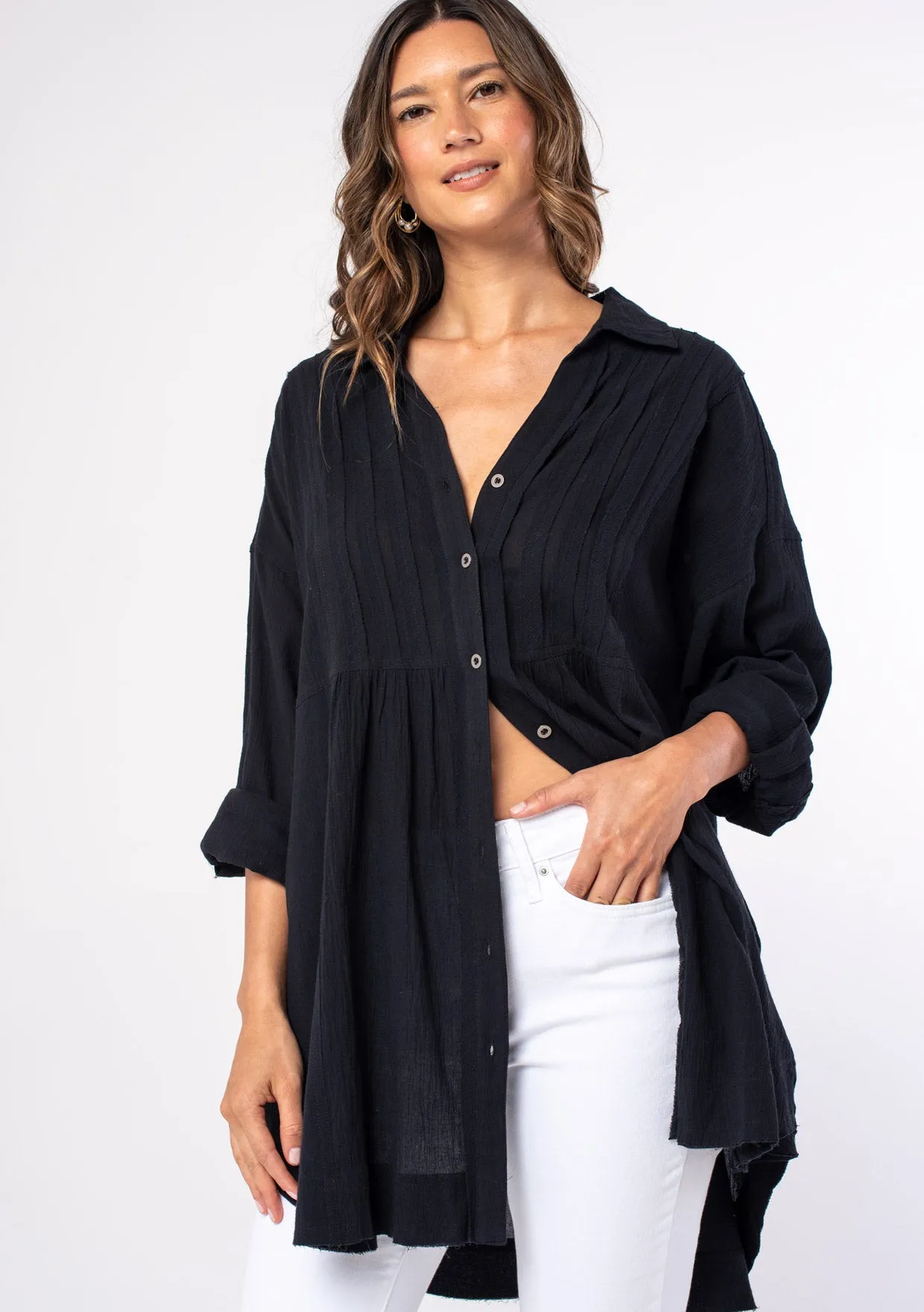 Long Sleeve Oversized Button Down Tunic